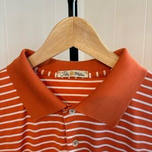 Peter Millar Preppy Orange Stripe Cotton Golf Polo Shirt Mens XL Sea Island